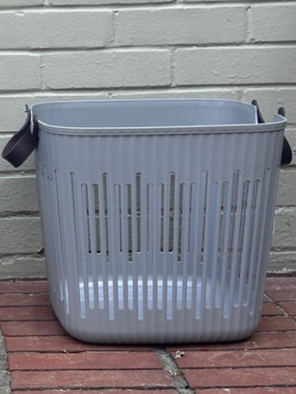 Scandinavian Light Gray Storage Basket Leather Handles Rounded Square Tote DORMz